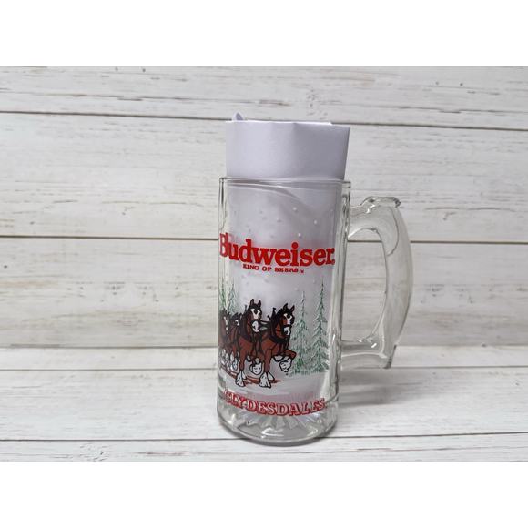 Vintage 1992 Budweiser Clydesdale Horses 16 oz Glass Beer Mug GREAT GIFT! - Picture 1 of 4
